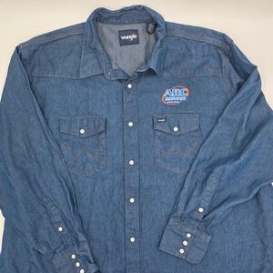 Wrangler Mens Blue Denim Western Snap Shirt 3XL Big ARC Services Logo Workwear